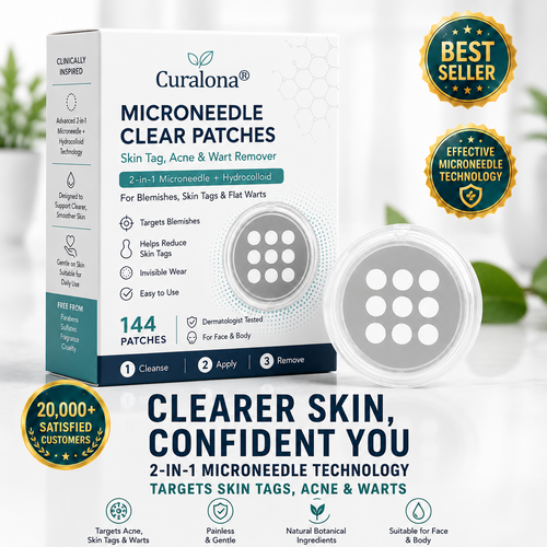 ✨Curalona®2-in-1 Microneedle & Hydrocolloid Patch🍀| Removes Raised Moles, Acne, Flat Warts & Skin Tags | Helps Improve Wrinkles, Scars & Blemishes | Invisible Patches for Face & Body