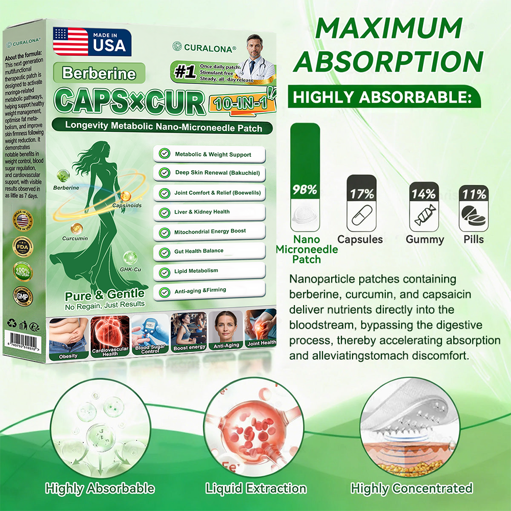 🔥 New Arrival | Curalona® Upgraded 10-in-1 Microneedle Patch – Berberine & NAD+ for Metabolic Support, Bakuchiol for Skin Renewal, Boswellia for Joint Comfort – Day & Night Transdermal Patch – 7 Patches – Visible Results in 7 Days