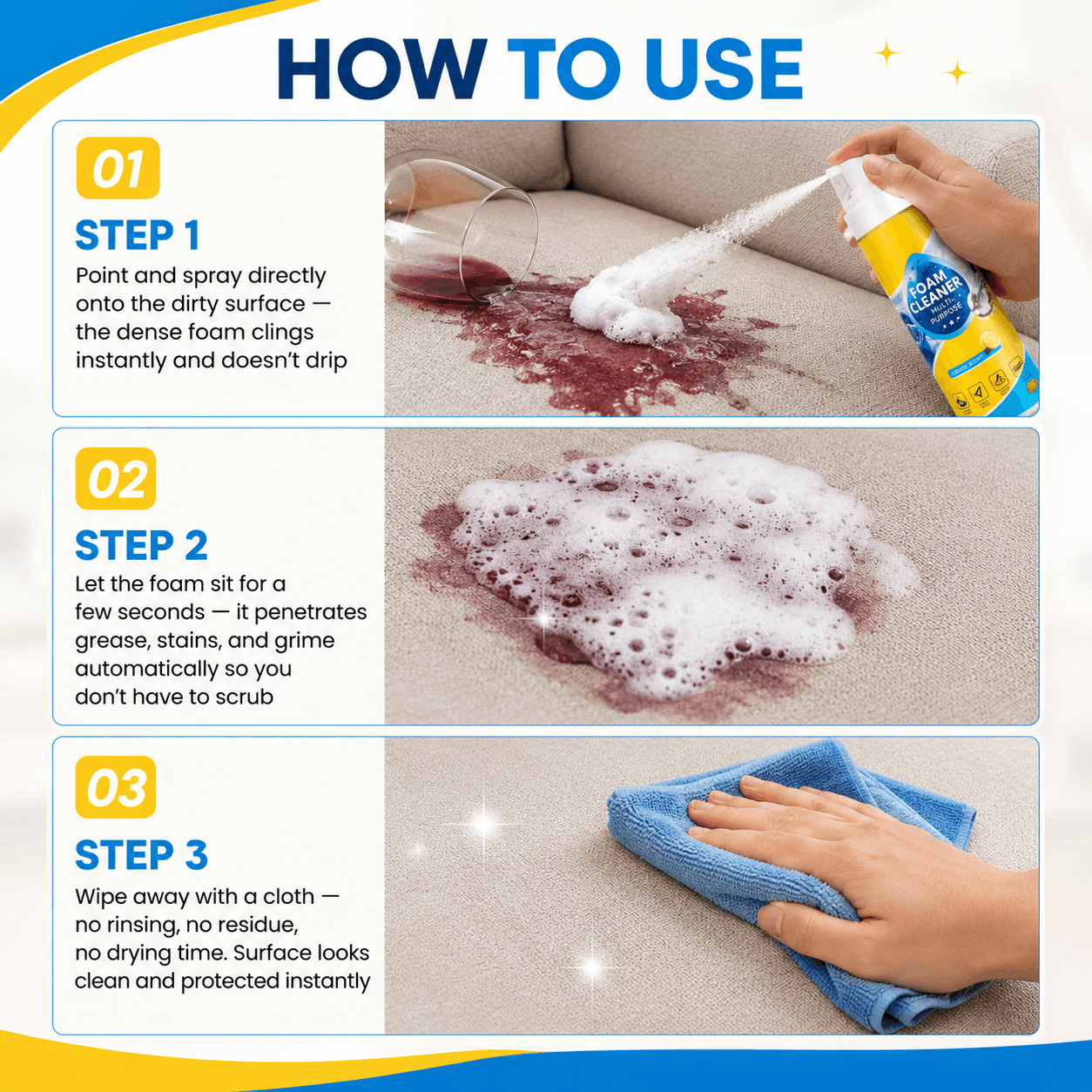 🔥Last Day 60% OFF - Foam No-Rinse Cleaner — Spray, Wipe & Done